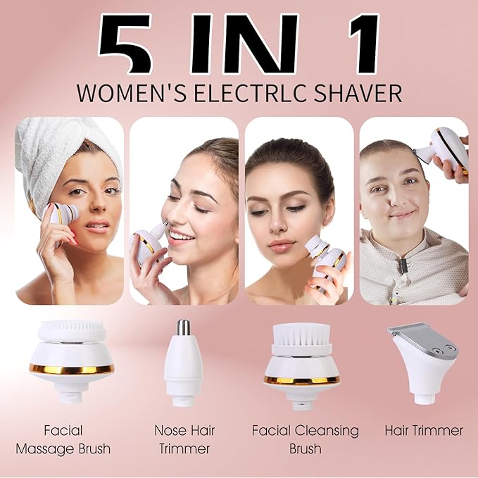 Electric Razors for Women, 5 in 1 Painless Rechargeable Dusk Shaver Womens, Women's Shavers Everything, Lady Leg/Bikini/Face Hair Removal Products, Female Wet Dry Shaving Machine