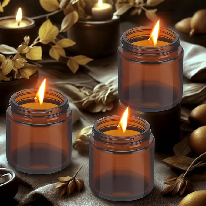 50Pcs 4 oz Glass Jars With Lids, Amber Small Containers With Inner Liners Whit&Premium Glossy Black Caps for Lotins,Powders,Ointments,4oz Sample&Candle Small Making