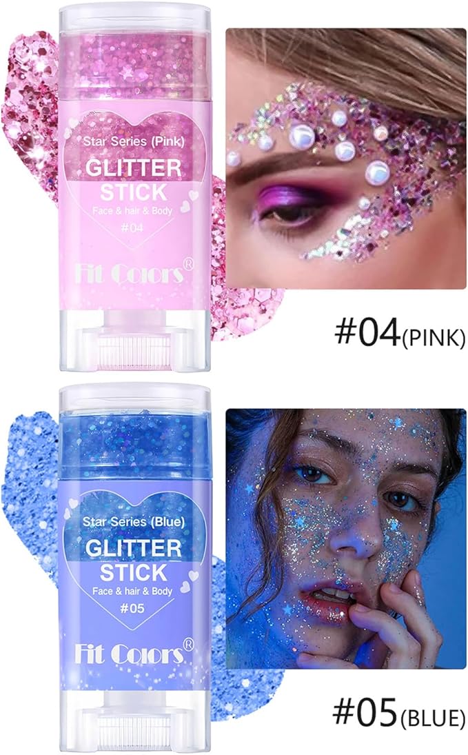 2 Pcs Silver Body Glitter Stick, Mermaid Glitter Gel Long Lasting Shimmer Hair Eyeshadow Face Body Glitter Concerts Music Festivals Halloween Party Looks Sparkle Makeup for Women and Kids (#2)
