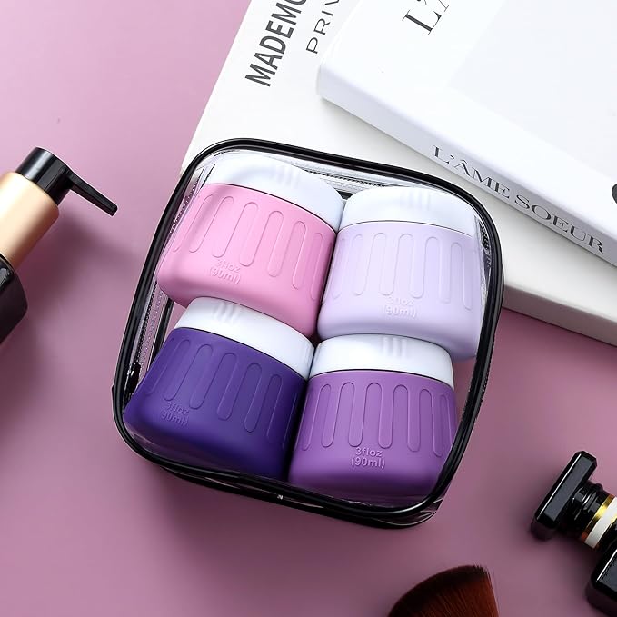 Gemice 3 oz Travel Containers for Toiletries, 4-Pack TSA Approved Travel Size Toiletries Containers for On-the-Go, Small Leak-Proof Travel Essentials Silicone Jar for Shampoo, Lotions, Cleanser