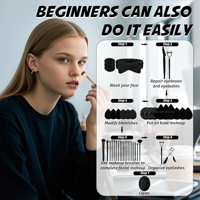 Makeup Brush Set, 48Pcs Makeup Tool Set Premium Synthetic Foundation Concealers Powder Eye Shadows Makeup Brushes Kit for for Beginner Professional, Black