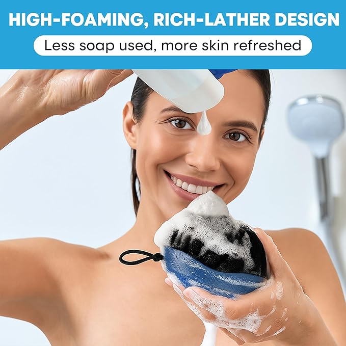 Shower Scrubber for Body 2-in-1 : 2 - Pack High Foaming Body Scrubber Exfoliator for Men, Ergonomic Shower Scrub, Deep Exfoliating Travel Bath Brush Loofah for Women, Durable Skin Wash Tool