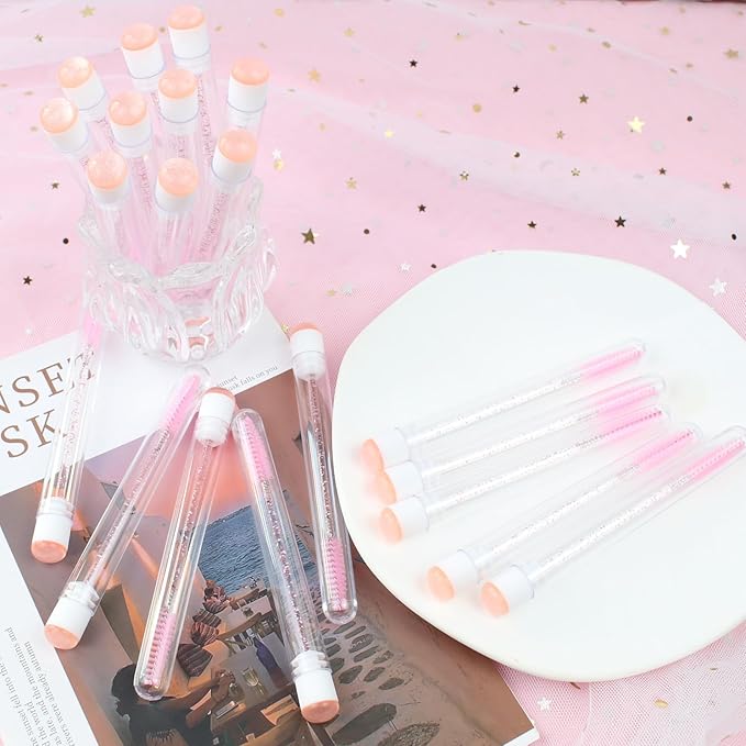 20 Sets Mascara Wands Tube Set Reusable Lash Spoolies Tube Diamond Eyelash Brush Tubes Spoolies Lash Extension Brushes Applicators Makeup Tools (sky-Pink)
