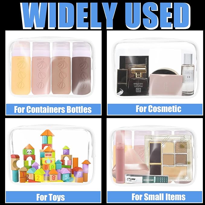 12 Pieces Clear Cosmetic Bag, PVC Waterproof Makeup Bags with Zipper, TSA Approved Toiletry Bag for Travel, Transparent Pouches Organizer Storage for Men and Women (White, Small)