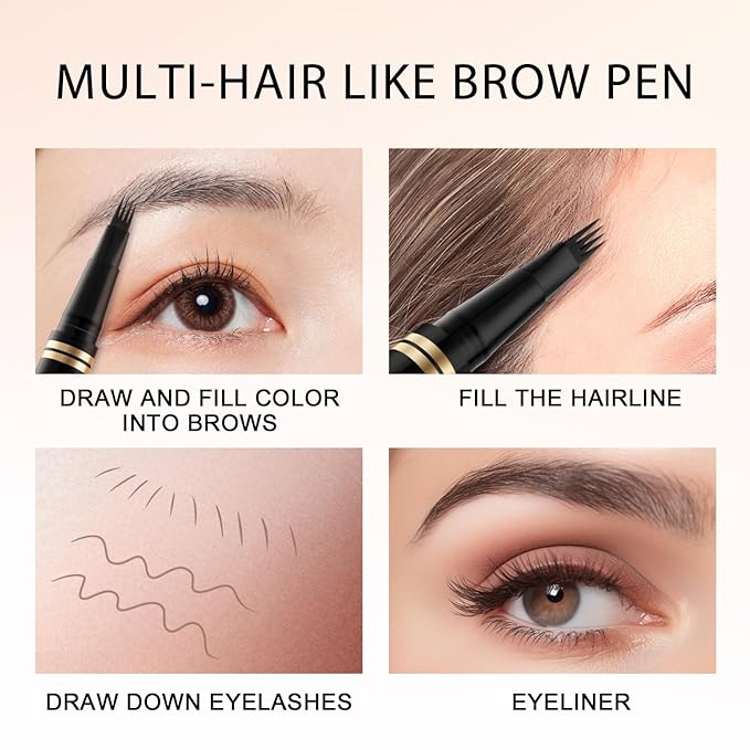 Eyebrow Pen,2-in-1 Waterproof Eyebrow Pencil with 4 Tip Microblading Brow Pen and Ultra-Precise Brow Pencil,with Dual-ended Eyebrow Brush,Eyebrow Makeup for Natural Looking - Ebony