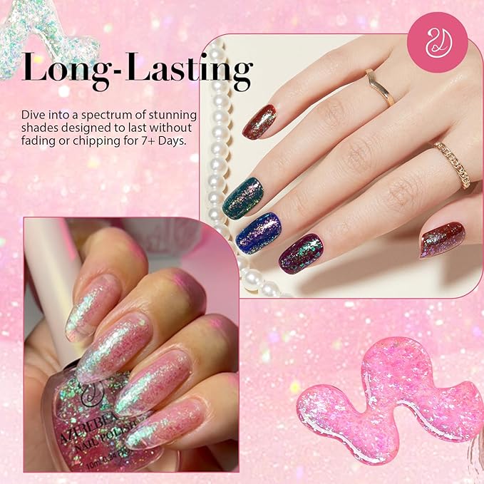 AZUREBEAUTY Broken Dimond Pink Nail Polish Set,Nail Polish Quick Dry Natural Boundless Shine Nail Lacquer Fingernail Polish Kit Salon-Quality for Women 2Pcs 0.34 oz