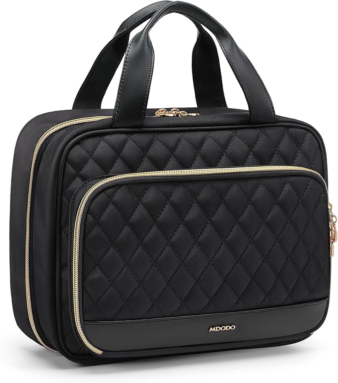 Travel Toiletry Bag Hanging Toiletry Bag for Women Water-resistant Cosmetic Makeup Bag for Full Sized Travel Essentials Must Have (Black)