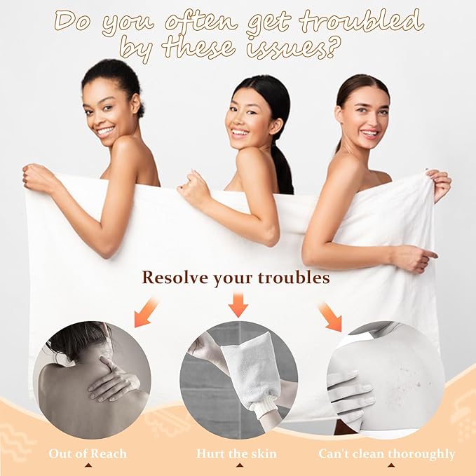 10 Pack Exfoliating Washcloth Back Scrubber for Shower, Back Washer Scrub Exfoliator with Handles for Men Women, Stretchable Body Loofah Washcloth Bath Towels, Shower Accessories (5 Colors)