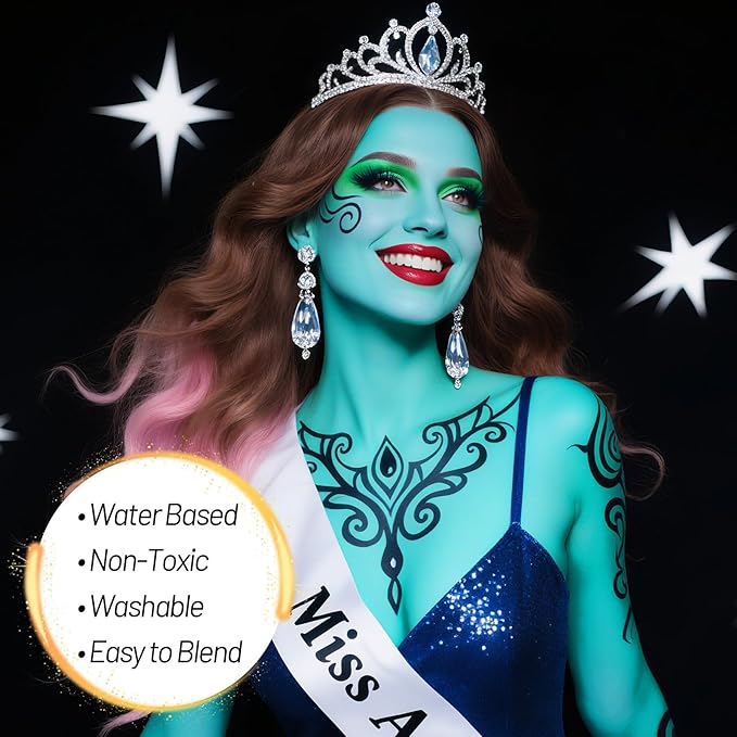Teal Water Based Face Body Paint, 2.37 OZ Large Tube Full Coverage Face Paint for Avatar Corpse Bride Cosplay Makeup,Washable Teal Body Painting for Adult Costume Party Halloween SFX Makeup