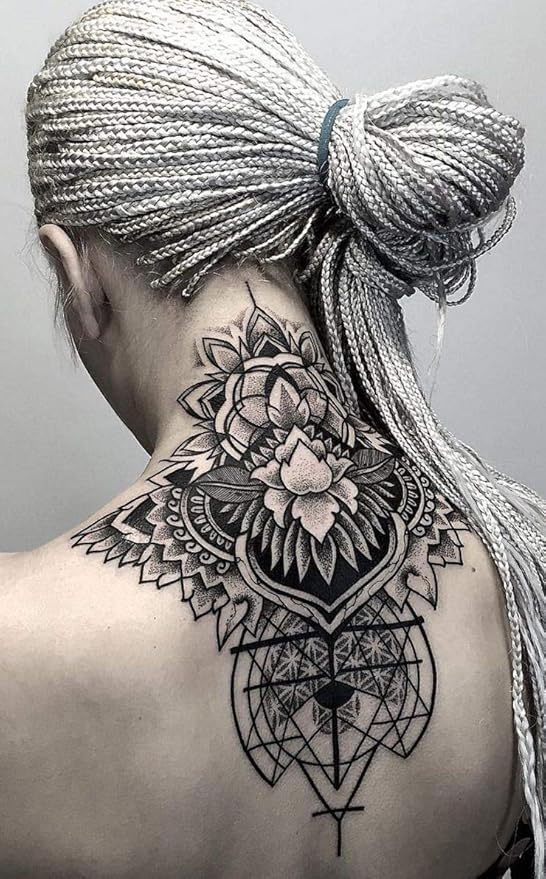 Temporary Floral Tattoos Adults for Women Temporary Neck Long Lasting Temp Realistic Fake Unique Tattoo Mandala Body flowers Sticker Women Real Looking Fake Tatoos (geometry)