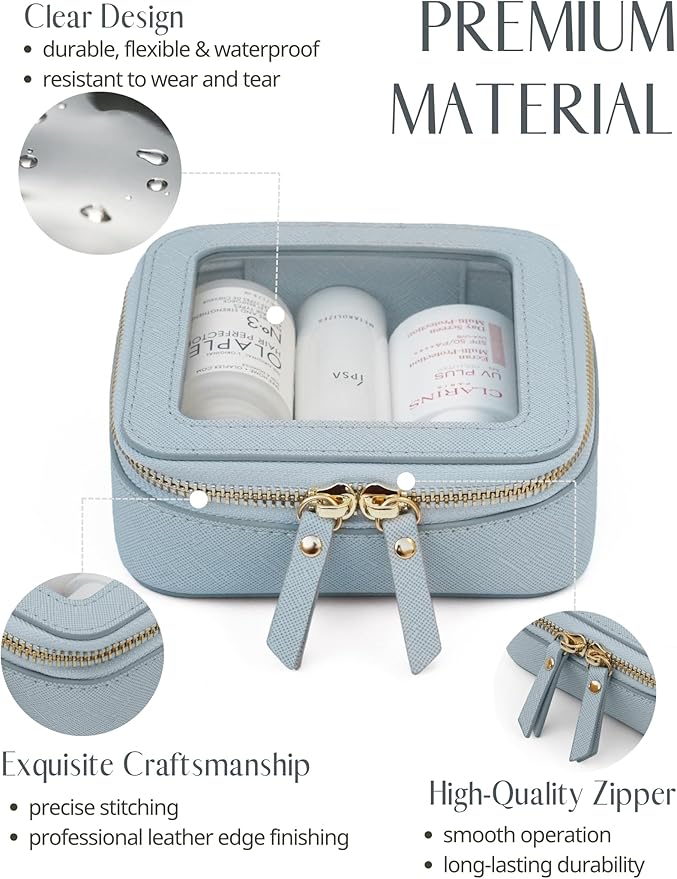 Popvibe Clear Makeup Bag Travel Cosmetic Case Transparent Toiletry Bag with Zipper, Portable Make Up Organizer Traveling Compact Car Bag for Essentials