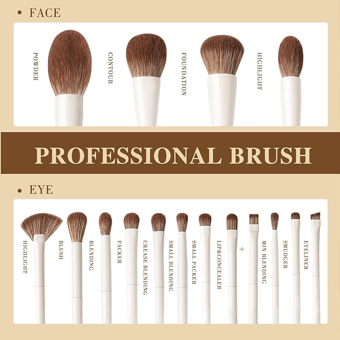 BEILI Makeup Brush Set 15Pcs Labeled Makeup Brushes Premium Synthetic Foundation Powder Contour Blush Concealers Eye Shadow Eyeliner Blending Face Brush Set