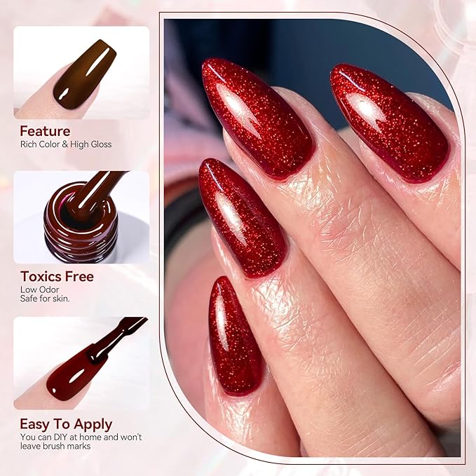 Born Pretty Red Gel Nail Polish Set 6Colors Dark Burgundy Wine Red Bloody Mary Collection Popular Shimmer Glitter Halloween Nail Gel Nails Art Design Minicure DIY Salon and Home 7ml