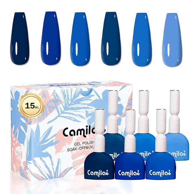 CAMILA ¿ 6pcs 15ml Gel Polish Set Navy Blue Gel Nail Polish Kit Soak Off Gel Polish Manicure Salon For Women F Set