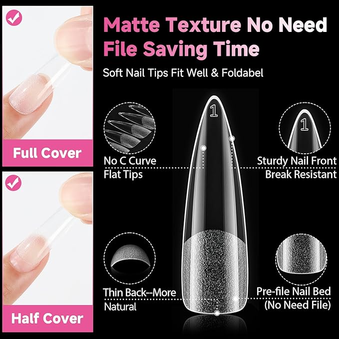 UNA GELLA Halloween XXL Stiletto Nail Tips, 312pcs Pre-Shape Extra Long Stiletto Nails Tips Pre Etched Full Cover No Need File Clear Fake Nails for Party DIY Art Salon 12 Sizes