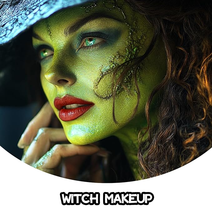 6 PCS Halloween Witch Makeup Set - Includes Ogre Green Face Body Paint(60ml), Black Eyeliner, False Eyelashes, Red Lipstick - Oil-Based SFX Face Painting Kit for Costume, Cosplay, Dress-Up Party