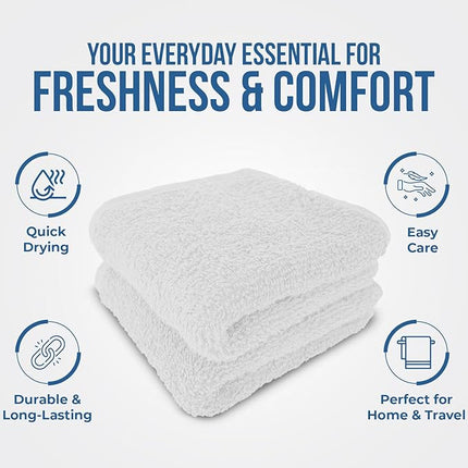 DAN RIVER 12 Pack Wash Cloths for Showering [12x12] - 100% Cotton Washcloths Premium Quality Flannel Face Cloths for Bathroom, Highly Absorbent and Soft Feel Wash Clothes, White