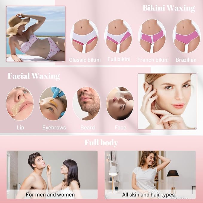 2.5lb Wax Beads, Hard Wax Beads with Upgraded Rose Formula -Wax Beads for Hair Removal Sensitive Skin Women, Includes Sticks & Gloves,Ideal for Bikini/Brazilian/Body/Face Waxing