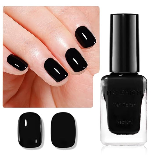 Black Nail Polish French Nail Art Shiny Class Black Nail Strengthening 9-Free Vegan Rich in Castor Oil Fast Air Dry Classic Toe Fingernail Polish Non-gel DIY at Home Gift for Girls Women