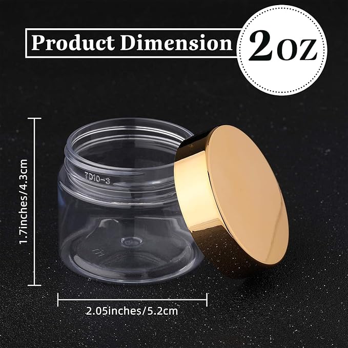 Patelai 4 Pieces Round Wide-mouth Leak Proof Plastic Container Jars with Lids for Travel Storage Makeup Beauty Products Face Creams Oils Salves Ointments DIY Making(2 Ounce,Gold)
