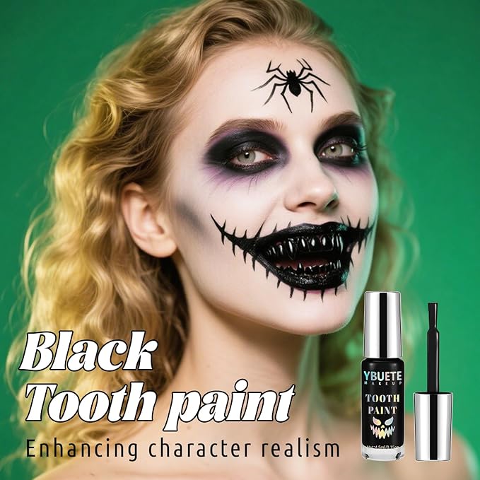 Halloween Black Tooth Paint, Temporary Black Teeth Paint for Cosplay, Safe,Quick Dry Realistic, Special Effects Makeup for Theater,Halloween Clown Skeleton Zombie Vampire Costume Makeup
