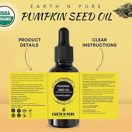 Earth N Pure Pumpkin Seed Oil (Kaddu Oil) Cold Pressed, Natural and Therapeutic Grade - 100 ml