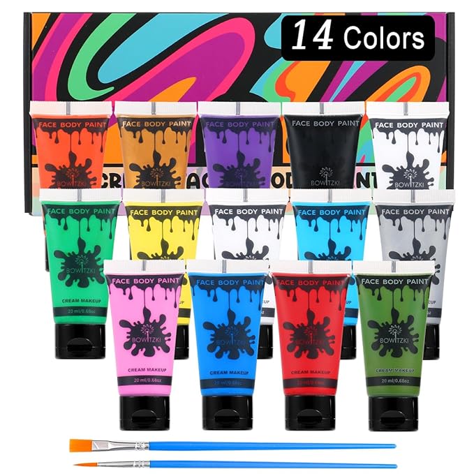 Bowitzki 14 Colors Face Body Paint Set Cream Makeup 20ml Water Based Face Painting Special Effects For Adults Children Kids Halloween Christmas Party Stage Cosplay 0.7OZ Each