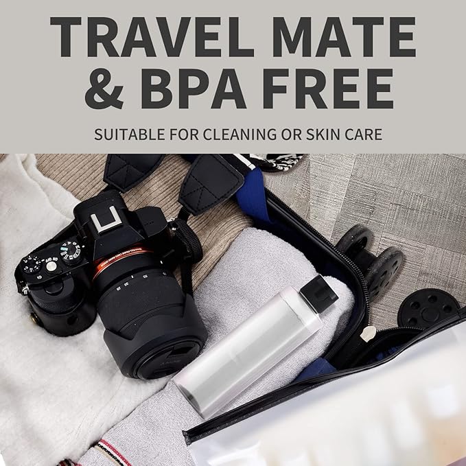 LISAPACK 8.3oz Travel Bottles with Flip Cap (4 Pcs) Empty Dispenser Container for Travel Size Cosmetics (250ml, Clear)