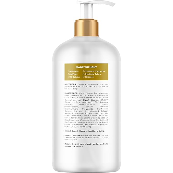 Skin Firming Body Lotion for Women - Caffeine & Collagen Body Lotion with Hyaluronic Acid for Dry Crepey Loose Skin and Cellulite - Skin Firming and Tightening Lotion for Belly Bum Chest & Thighs