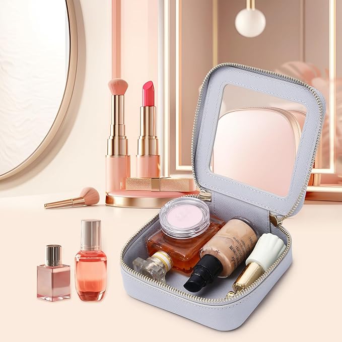 Pinkmik Small Makeup Bag Mini Clear Cosmetic Makeup Case & Toiletry Bag with Zipper Women's Purse Organizer & Car Essentials (Gray, MINI),