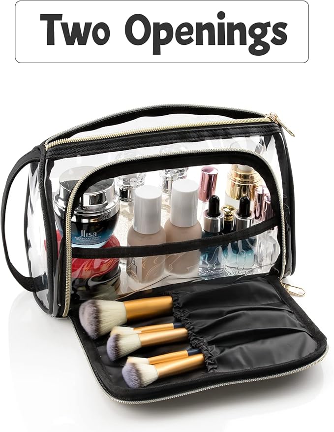 CUBETASTIC Clear Makeup Bag, TSA Approved Toiletry Bag, Transparent Small Travel Bag for Essential Makeup, Toiletries Cosmetic Storage Organizer Cute Clear Pouch with Compartment