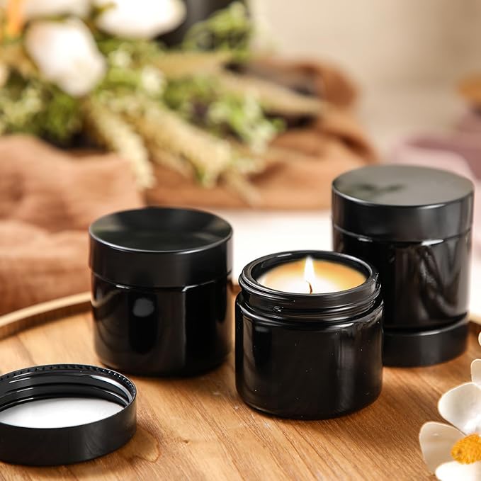Domensi 72 Pcs 2 oz Glass Jars with Lids Travel Size Round Leakproof Empty Cosmetic Jars with Inner Liners Lid for Storing Makeup Lotions Face Cream Ointments Candle DIY Making (Black)