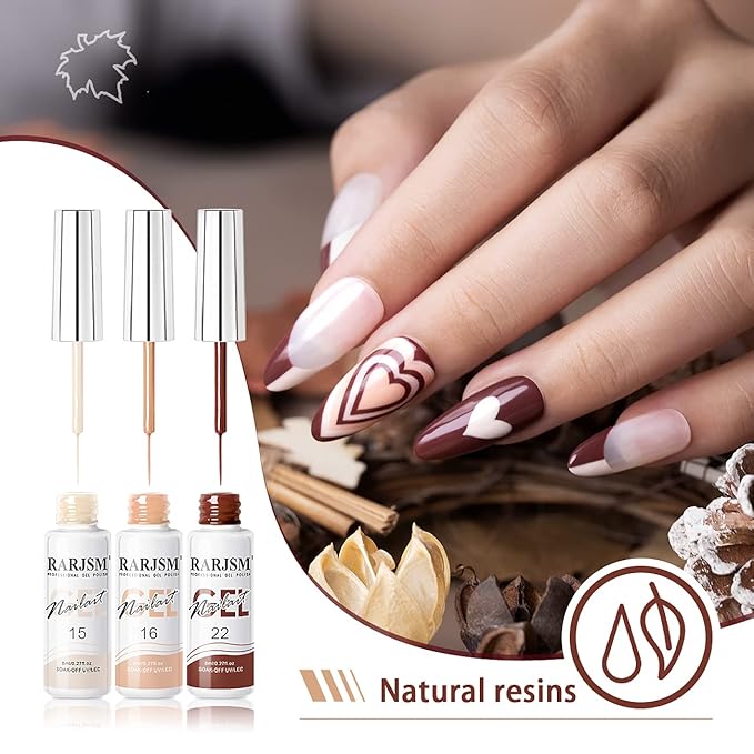 RARJSM Nail Art Gel Liner Painting Polish Set 12 Colors Autumn Winter Brown Wine Red Collection,Painted Gel Nail Polishes Soak Off Curing Requires Salon DIY Manicure NailArt Design Line Art Gelpolish