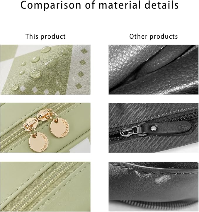 RIGHT AWAY Checkered Makeup Bag for Purse,Small Cosmetic Bag Organizer for Women, Travel Make Up Pouch Waterproof Toiletry Bag Cute Makeup Case for Travel Accessories(Green Checkerboard)