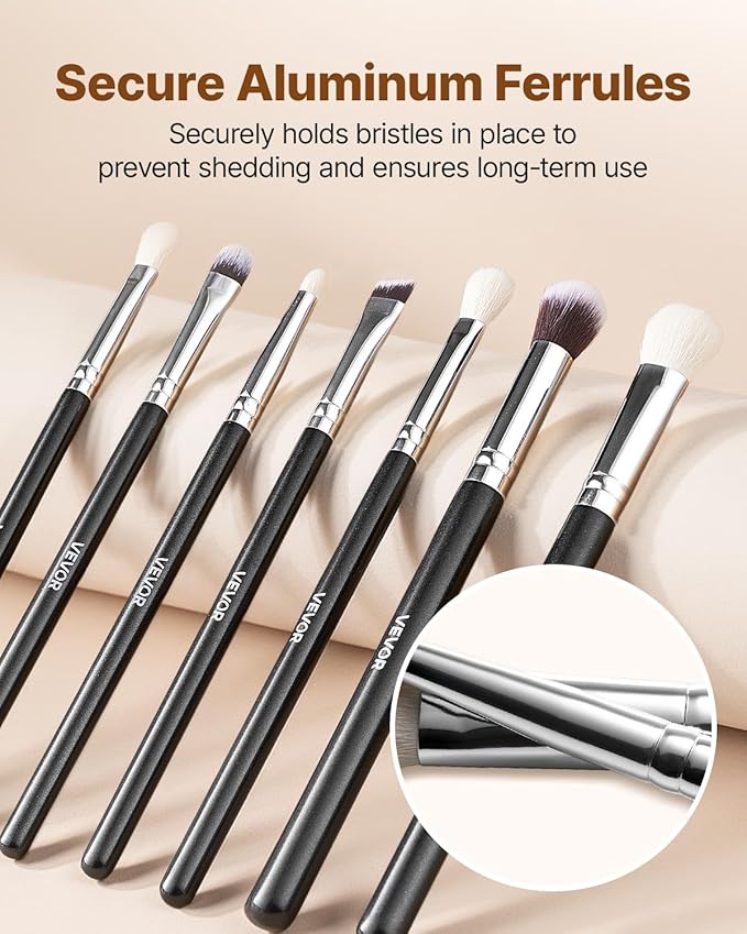 VEVOR 15-Piece Makeup Brush Set for Foundation Blending Eyeshadow, Professional Vegan Brushes with Soft Synthetic Bristles, Ergonomic Wood Handle & Aluminum Ferrule, Portable and Travel-Friendly