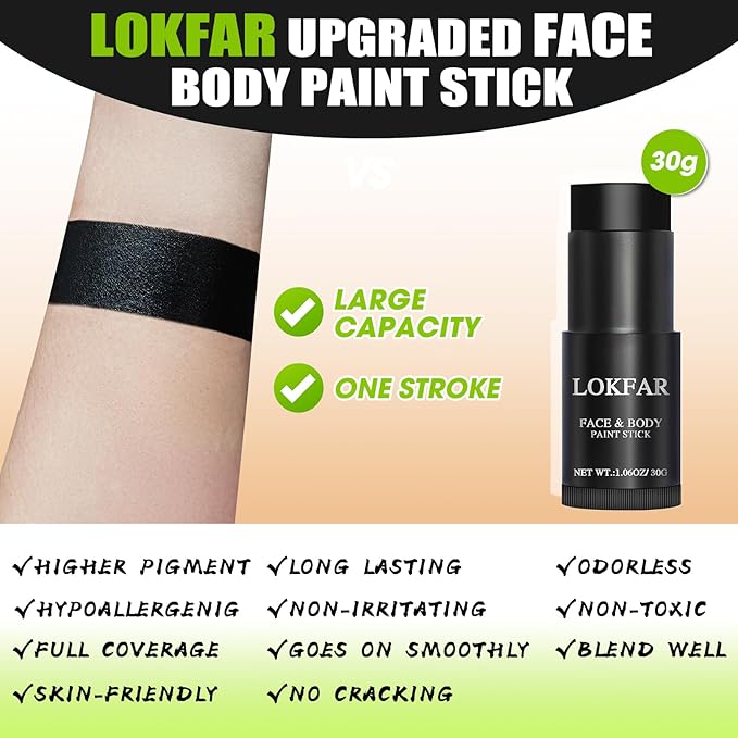 Black & Green & White Face Body Paint Stick, White Foundation Makeup, Football Baseball Eye Black Stick, Professional Halloween Face Makeup Kit for Zombie Clown Vampire Skeleton Witch Joker