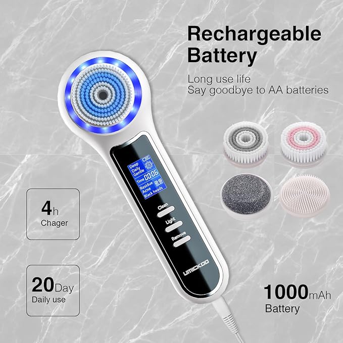 Face Scrubber Exfoliator with LCD Screen,Rechargeable Facial Cleansing Brush IPX7 Waterproof 3 in 1 Blackhead Remover Vacuum for Exfoliating,Massaging and Deep Pore Cleansing