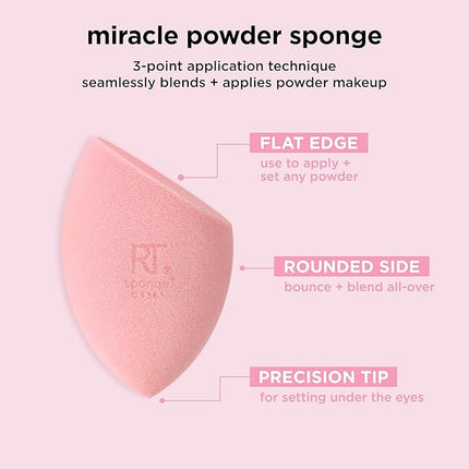 Real Techniques Miracle Powder Sponge, Makeup Blending Sponge For Powder Products, Set Makeup For Natural Finish & Cloud Skin, Buildable Coverage, Velvet Material, Latex-Free Foam, 2 Count