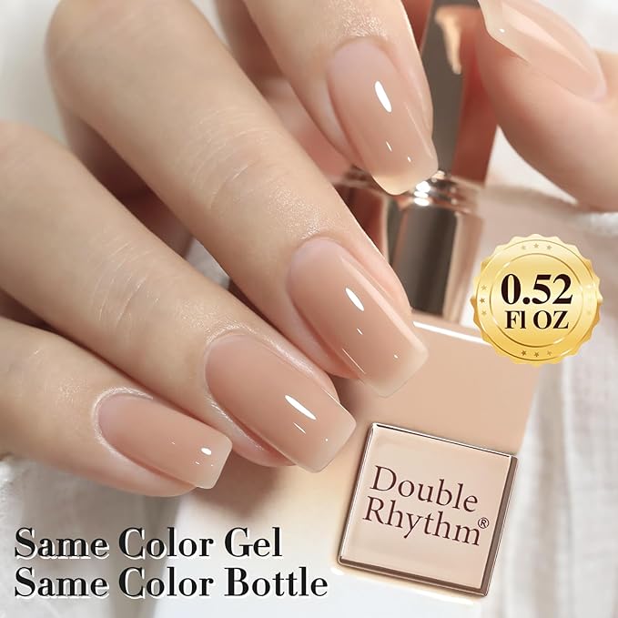 Double Rhythm Translucent Gel Polish Sheer Neutral Natural Light Milky Same Color Same Bottle 15ML Jelly UV Nail Polish Nail Art DIY at Home (Light Cinnamon-A1483)