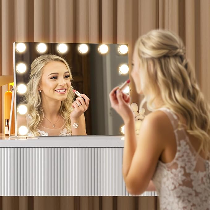 MINISO Vanity Mirror with Lights - 18" x 14" Hollywood Makeup Mirror with Adjustable Brightness,3 Modes Light, 360°Rotation