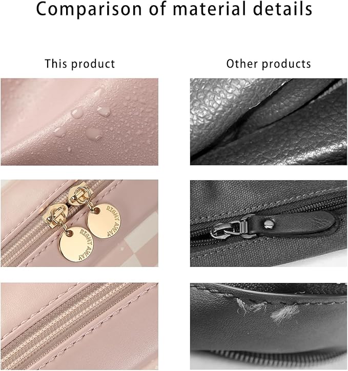 RIGHT AWAY Makeup Bag,Travel Cosmetic Bag Organizer with Zipper,Waterproof Toiletry Bags Makeup Pouch for Purse, Small Make Up Bag &Cases with Compartments for Women Girls（Pink Checkerboard）