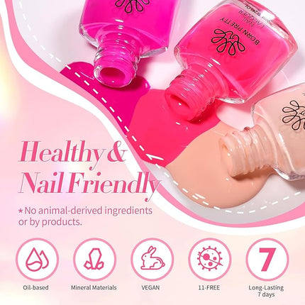 Born Pretty Pink Nail Polish Set Fingernail, 15 Colors Hot Pink Neon Nude Natural Bright Spring Summer Quick Dry Nail Lacquer for DIY Nail Art Salon Home Valentines Day Gift for Women