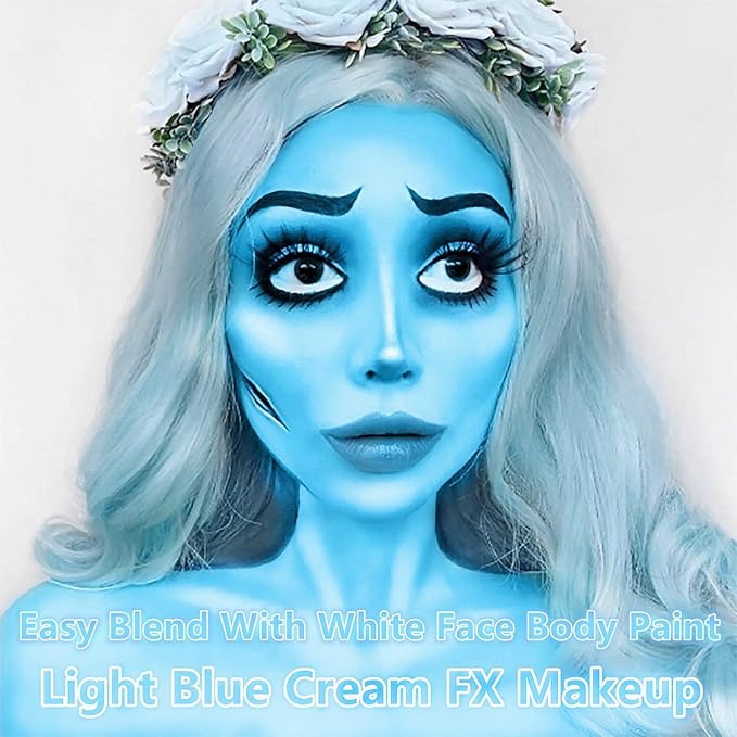 Go Ho Light Blue Face Body Paint(2.1 oz),Light Blue Makeup Water Based Face Paint and Body Paint for Airbrush Makeup Special FX, Cosplay, and Halloween Make up