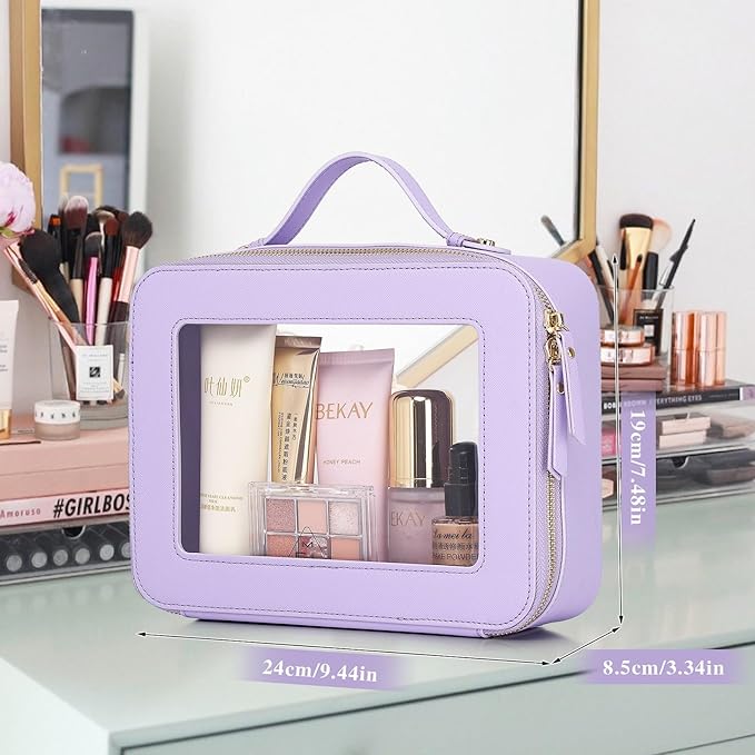 Pinkmik Clear Makeup Bag Waterproof Travel Case for Cosmetics and Toiletries Women's Makeup Organizer and Car Bag with Zipper (X/Purple, L)