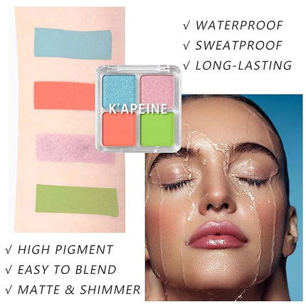 K'APEINE Matte Eyeshadow Palette, 4Colors Eyeshadow Makeup Kit Candy Color Eye Shadow Palette Highly Pigmented Long-Lasting Eyeshadows Quad for Women Girls Party,Music Festival, Stage Performance