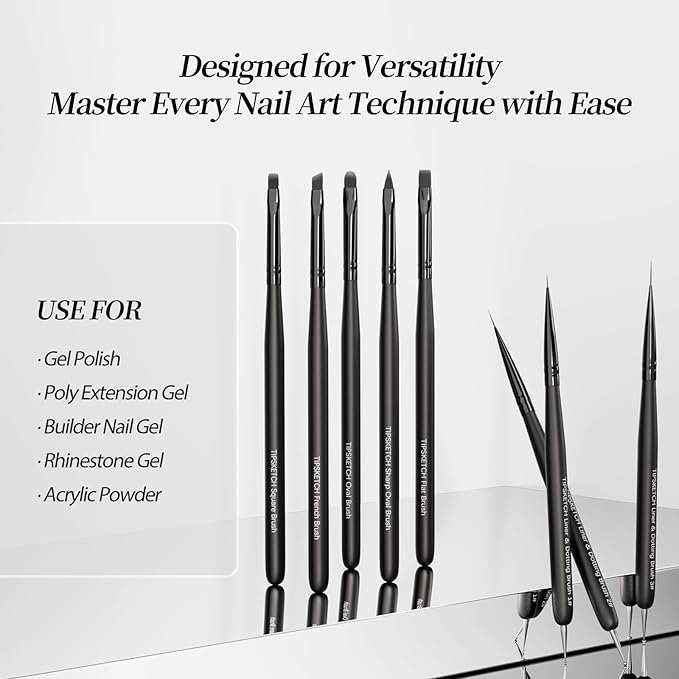 Nail Art Brushes 8pcs Nail Brush For Nail Art With Nail Art Liner Brush and Dotting Pen for Gel Polish Design, French Tips, Detailed Painting, Dotting