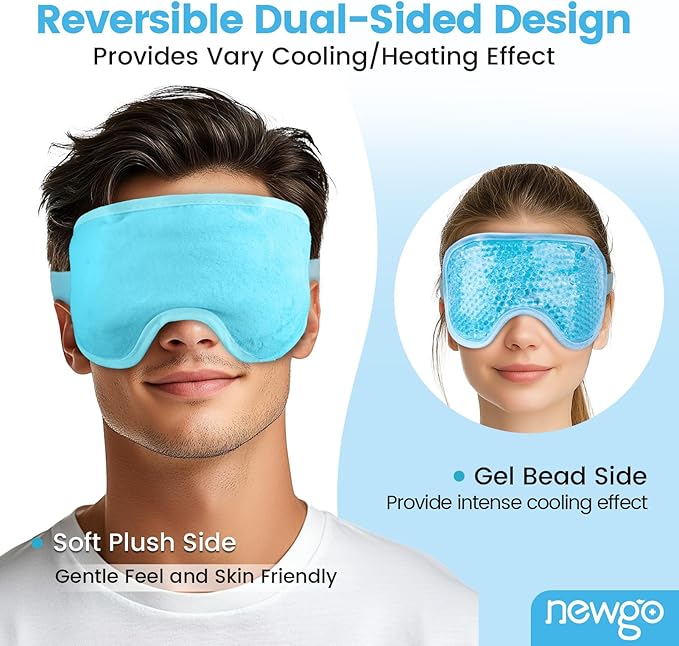 NEWGO Cooling Eye Mask for Puffy Eyes, Cold Eye Mask Eye Ice Pack for After Eyes Surgery, Tension Stress Relief, Itchy Eyes, Headaches, Dark Circles - Blue