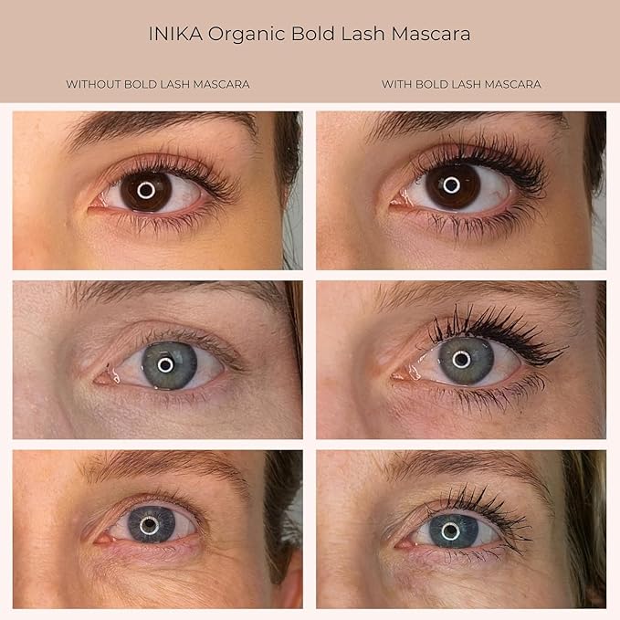 INIKA Organic Bold Lash Mascara, Vegan and Non-Toxic, Amplifies Lashes for Volume and Length, with Conditioning Natural Ingredients and Pure Mineral Pigments, Cruelty-Free, 0.43 fl oz / 13ml BLACK
