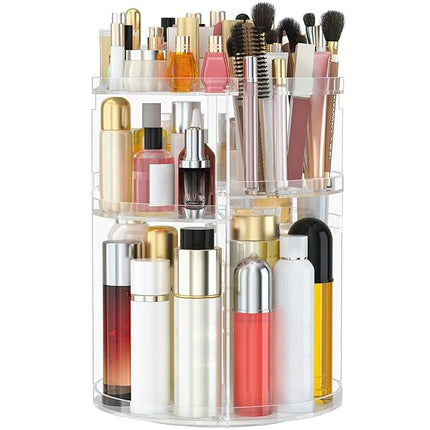 360° Rotating Makeup Organizer, DIY 7 Adjustable Layers Spinning Holder, Large Capacity Cosmetic Storage Box Skincare Perfume Organizer for Vanity Countertop (Small Ultra Clear)