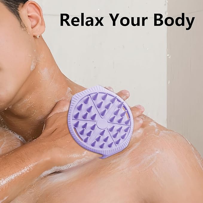 Silicone Shower Scrubber Women Men 2 Pack Exfoliating Body Scrubber Exfoliator Scalp Non-Slip Hollow Hand Glove Loofah Alternative Deep Clean Wash Dual-Sided Durable Scrub Bath Essentials Purple Pink